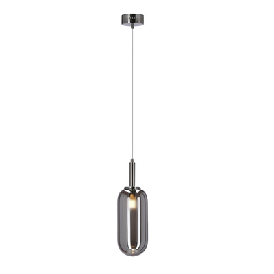 Lampa wisząca FIUGGI srebrna - ze szklanym z podłużnym kloszem – nowoczesna lampa LED nad stół