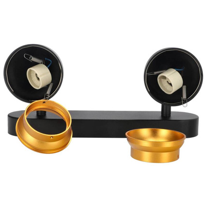 Podwójna punktowa oprawa sufitowa typu spot OVO 2 Black Gold, listwa, IP20, 2xGU10, czarna, pierścień złoty EDO777239 EDO Solutions