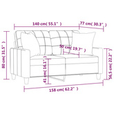 2-osobowa sofa z poduszkami, cappuccino, 140 cm, sztuczna skóra