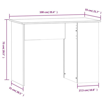 vidaXL Biurko, białe, 100x55x75 cm, materiał drewnopochodny