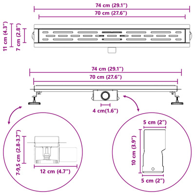 Odwodnienie prysznicowe z designem linii Srebrny 70 cm