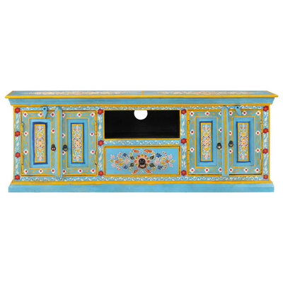 vidaXL Szafka pod TV, niebieska, 110x30x40 cm, lite drewno mango