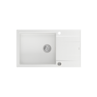 EVAN 136 XL GraniteQ zlewozmywak z syfonem Push To Open 1-komorowy z/o (860x500x210; kom. 420x490) snow white / elementy stalowe