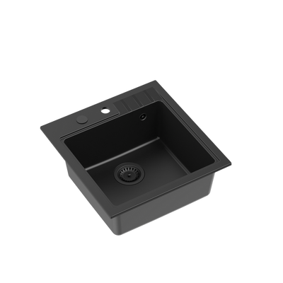 PETER 110 GraniteQ zlewozmywak granitowy pure carbon 1-komorowy z/o (50x52x20) z syfonem pure carbon