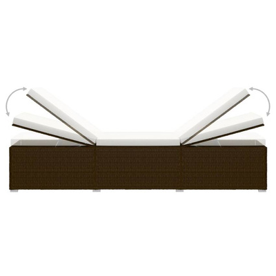 vidaXL Leżak z poduszką i stolikiem, polirattan, brązowy