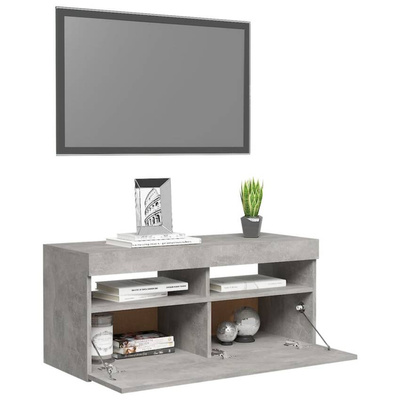vidaXL Szafka pod TV z oświetleniem LED, szarość betonu, 90x35x40 cm