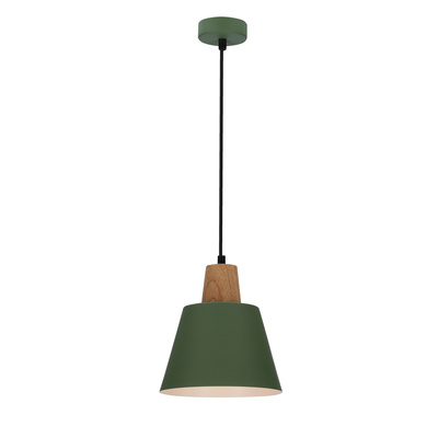Lampa wisząca zielona metalowa + drewno Faro Ledea 50101260