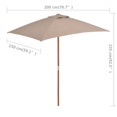 Parasol ogrodowy na drewnianym słupku, 150 x 200 cm, taupe