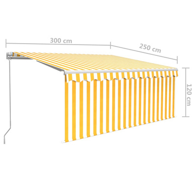 Ręcznie zwijana markiza z zasłoną i LED, 3x2,5 m, żółto-biała
