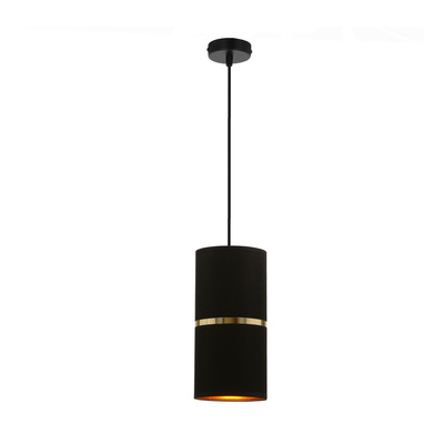 Lampa wisząca z abażurem Gina czarna z złotym paskiem do jadalni