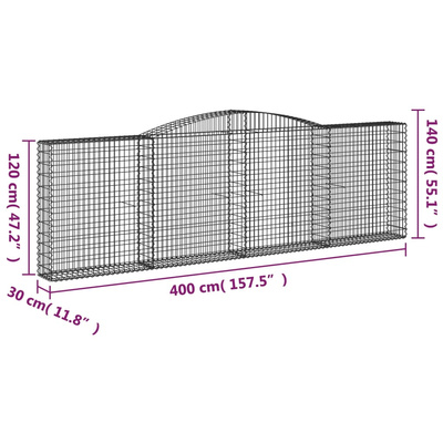 Kosze gabionowe, 7 szt, 400x30x120/140 cm, galwanizowane żelazo