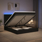 Łóżko z pojemnikiem i materacem LED Czarny 140 x 190 cm tkanina