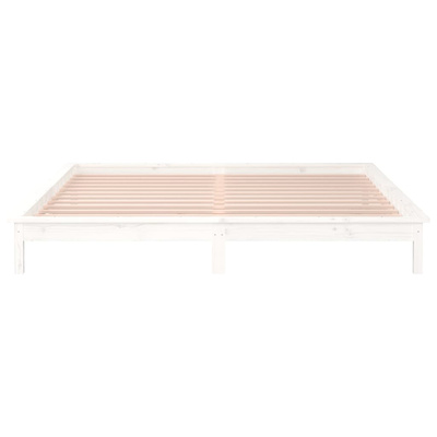 vidaXL Rama łóżka z LED, biała, 160x200 cm, lite drewno