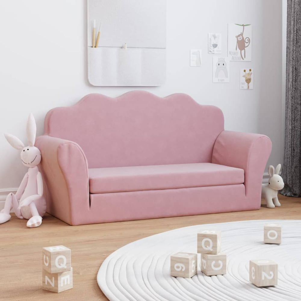 2-os. sofa dla dzieci, rozkładana, różowa, miękki plusz