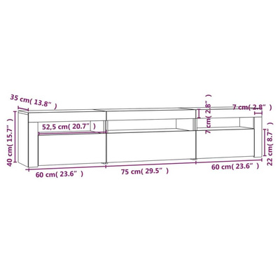 vidaXL Szafka pod TV z oświetleniem LED, przydymiony dąb, 195x35x40 cm