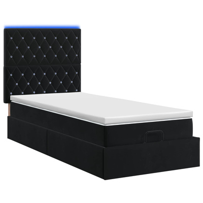 Łóżko z pojemnikiem i materacem LED Czarny 90 x 190 cm Welur