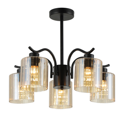 Lampa wisząca Visto czarna szklana z kloszem bursztynowym do salonu