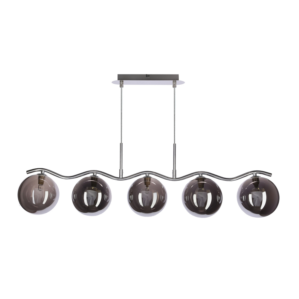 LUMOS lampa wisząca sufitowa 5x20W G9 chrom szkło grafitowe klosz 14 cm nowoczesna oprawa oświetleniowa salon jadalnia