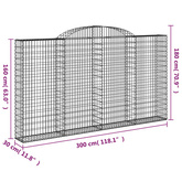 Kosze gabionowe, 3 szt, 300x30x160/180 cm, galwanizowane żelazo