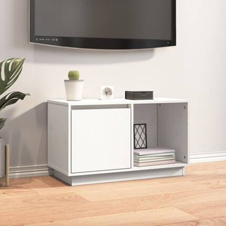 vidaXL Szafka pod TV, biała, 74x35x44 cm, lite drewno sosnowe