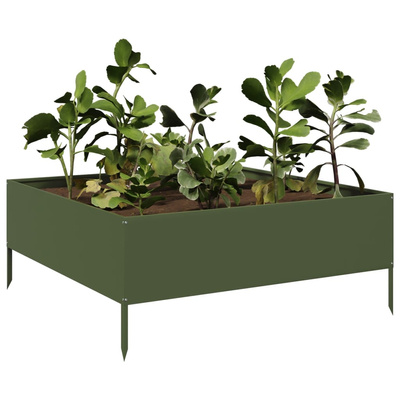 Podwyższona donica, oliwkowa, 100x100x41 cm, stal