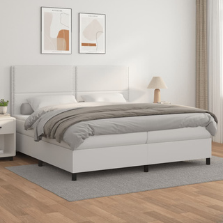 vidaXL Łóżko kontynentalne z materacem, białe, ekoskóra 200x200 cm