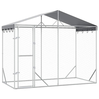 vidaXL Kojec dla psa, z dachem, srebrny, 3x1,5x2,5 m, stal