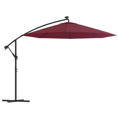 vidaXL Parasol wiszący z LED i stalowym słupkiem, winna czerwień