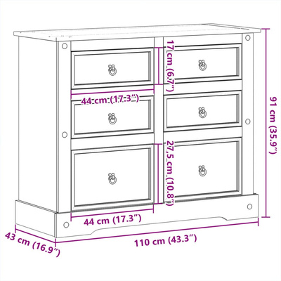 Komoda Corona, 110x43x91 cm, lite drewno sosnowe