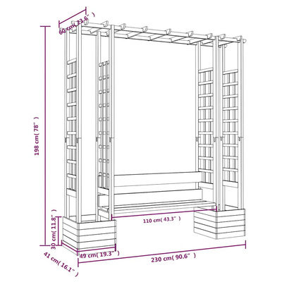 z ławką i donicami, impregnowane drewno sosnowe Pergola