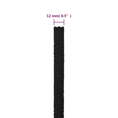 vidaXL Linka robocza, czarna, 12 mm, 25 m, poliester
