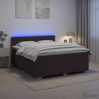 Łóżko Box Spring z materacem i LED Ciemny brąz 160 x 200 cm