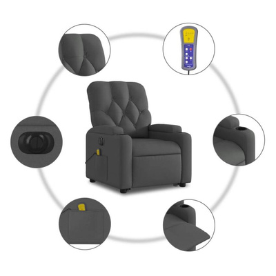 vidaXL Podnoszony fotel masujący, elektryczny, rozkładany, ciemnoszary