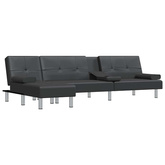 vidaXL Sofa rozkładana L, czarna, 255x140x70 cm, sztuczna skóra