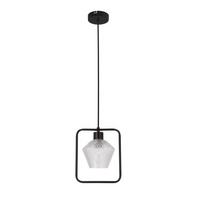 Niko Lampa Wisząca Czarny 1X40W E27 Klosz Bezbarwny Karbowany