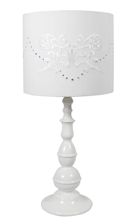 Lampka nocna Lans biała z abażurem metalowa lampa stołowa