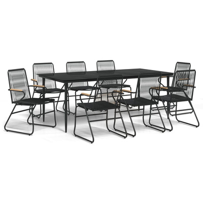 9-częściowy zestaw mebli ogrodowych, czarny, rattan PVC