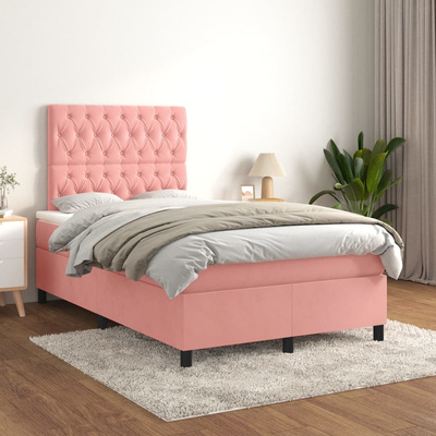 vidaXL Łóżko kontynentalne z materacem, różowe, 120x200 cm, aksamit model standard
