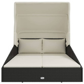 vidaXL Leżak ze składanym dachem, czarny, 200x114x128 cm, polirattan