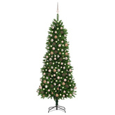 vidaXL Sztuczna choinka z lampkami i bombkami, 240 cm, zielona