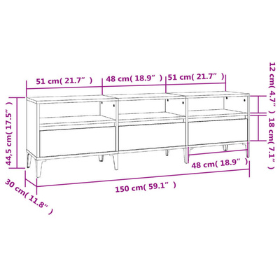 vidaXL Szafka pod TV, czarna, 150x30x44,5 cm, materiał drewnopochodny