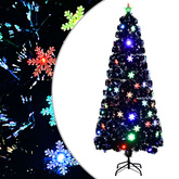 Choinka ze śnieżynkami LED, czarna, 210 cm, światłowodowa