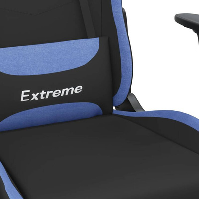 vidaXL Fotel gamingowy z podnóżkiem, czarno-niebieski, tkanina