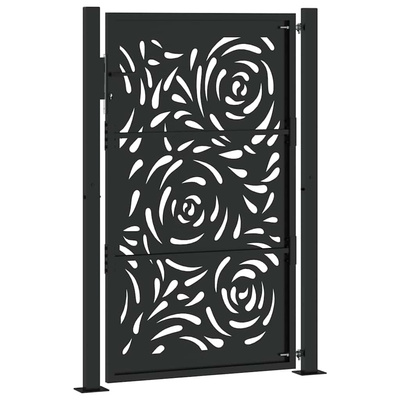 Brama ogrodowa czarna 100x150 cm Stalowy wzór płomienia