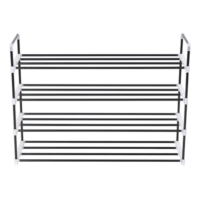 Stojak na buty z 4 półkami, metal i plastik, czarny