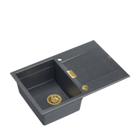 Zlewozmywak granitowy OWEN 111 – jednokomorowy, wpuszczany, black diamond/elementy złote, Quadron