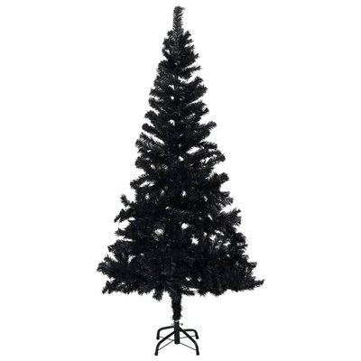 Sztuczna choinka z lampkami i bombkami, czarna, 180 cm, PVC vidaXL