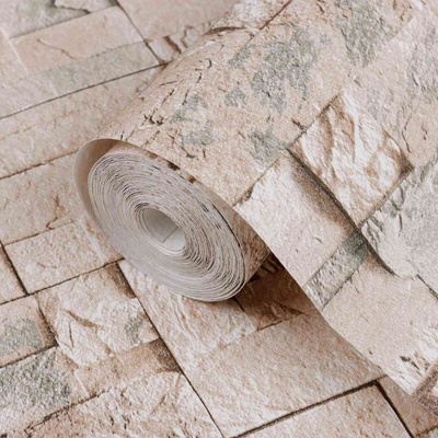 Tapeta 3D z kamieniem Beżowy 10 x 0,53 m Tkanina nienałożona