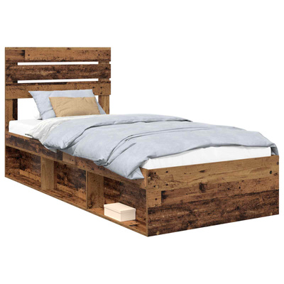 Ramka łóżka Stare drewno 75 x 190 cm Lite drewno sosnowe