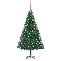 vidaXL Sztuczna choinka z lampkami i bombkami, zielona, 180 cm, PVC model standard